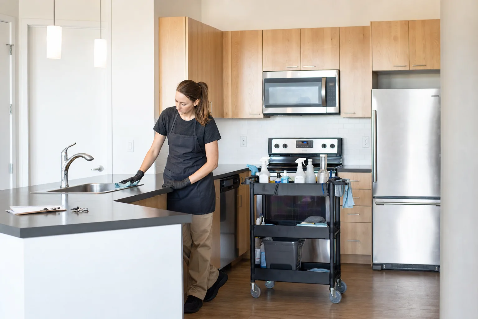 Turnover cleaning underway between tenants in a Gresham apartment
