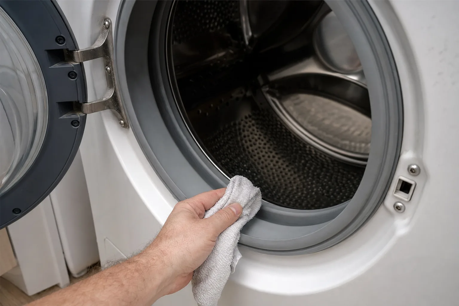 Wiping a front loader gasket to fix washing machine smells